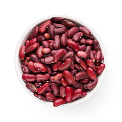 Red kidney beans in bowl on white background