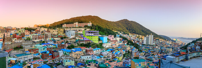 Beautiful sunset of Gamcheon Culture Village located in Busan city