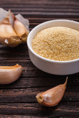 fragrant garlic on a wooden rustic background