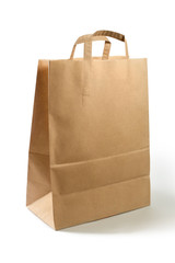 Paper bag with paper handles, isolated on white background