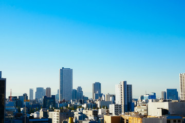 Business Ideas for Real Estate - City scape, Aerial View, Blue Sky in Osaka, Japan.