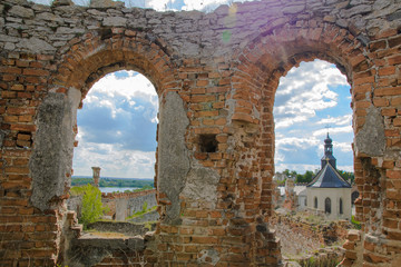 View through the windows of the old fortress. Ukraine