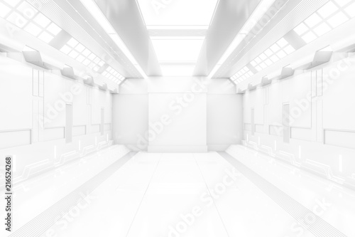 Futuristic Tunnel With Light White Spaceship Corridor