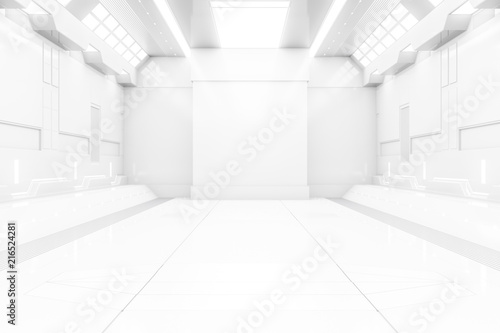 Futuristic Tunnel With Light White Spaceship Corridor