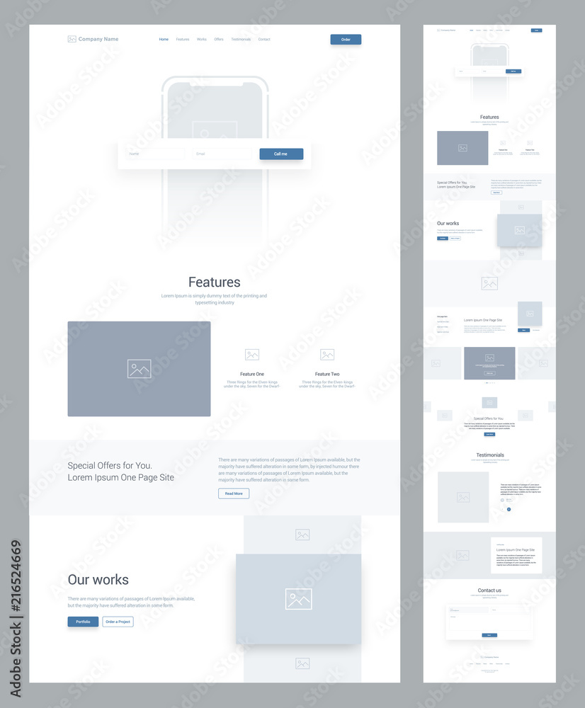 Wall mural one page website design template for business. landing page wireframe. flat modern responsive design