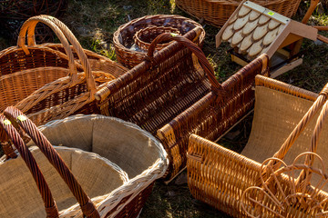 Exhibition of wicker baskets from the vine at the fair