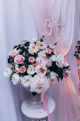 A wedding bouquet of roses.