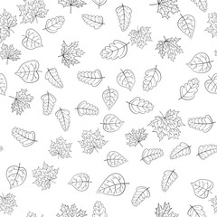 abstract vector doodle autumn leaves seamless pattern