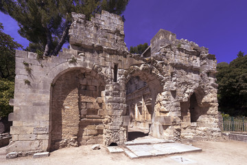 Temple of Diana, in the Jardin de la Fontaine in Nimes. Gard, Provence, France, Europe.