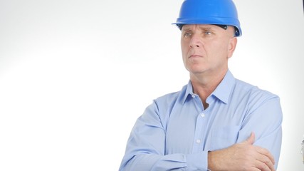 Businessman Image Wearing Engineer Hardhat in a Confident Presentation 