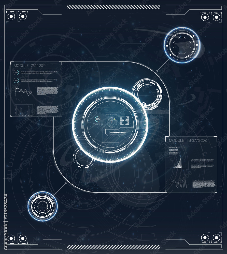 Poster modern abstract illustration with blue hud game on light background. abstract futuristic hud user in