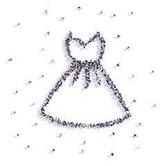 A lot of people form Wedding Dress, love, icon . 3d rendering.
