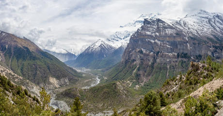View on the Annapurna Mountain Range from Manang Valley on Annapruna Circuit