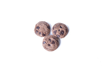 Chocolate Biscuits isolated on white background. selective focus with text space.