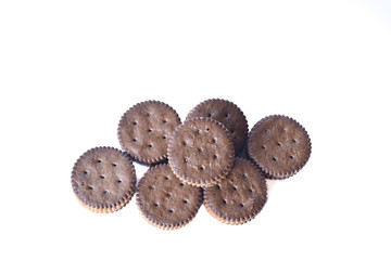 Chocolate Biscuits isolated on white background. selective focus with text space.