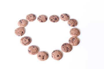 Chocolate Biscuits isolated on white background. selective focus with text space.