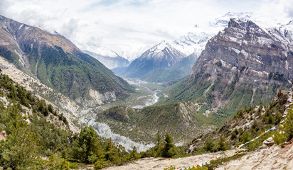 Fototapeta na wymiar View on the Annapurna Mountain Range from Manang Valley on Annapruna Circuit