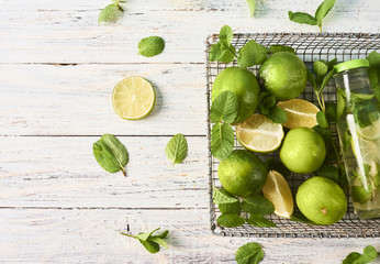 Delicious mojito with lime and mint