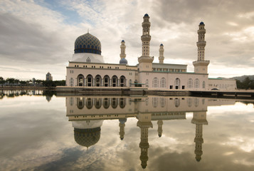 floating Mosque with reflection at Kota Kinabalu, Malaysia.