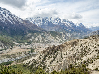 View on the Annapurna Mountain Range from Manang Valley on Annapruna Circuit
