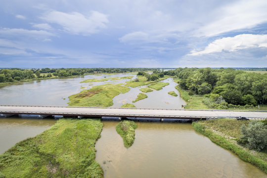 Platte River In Nebraska - Aerial View