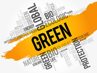 GREEN word cloud, conceptual green ecology background