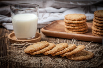 Stack of freshly baked oat biscuits.