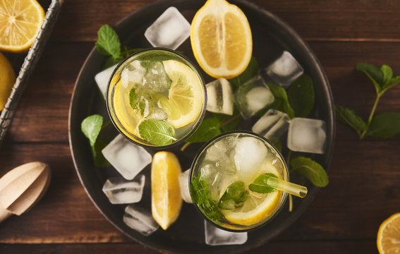 image of fresh tasty lemonade with mint