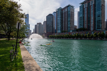 Chicago, IL United States - Augustl 09, 2017: Summer kayakers 