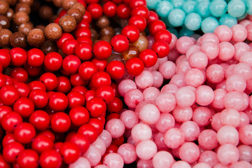 Lot of colorful beads on Indonesian market handmade jewellery