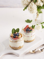 Homemade Greek yogurt or sour cream in a red bowl