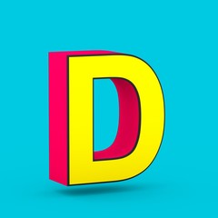 Superhero red and yellow letter D uppercase isolated on blue background.