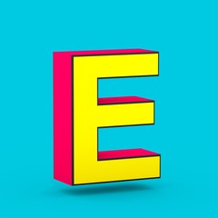 Superhero red and yellow letter E uppercase isolated on blue background.