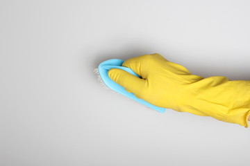 yellow glove brush blue cleaning clean