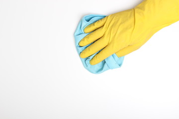 yellow glove rag blue cleaning
