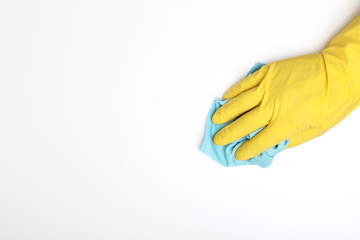 yellow glove rag blue cleaning
