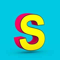 Superhero red and yellow letter S uppercase isolated on blue background.