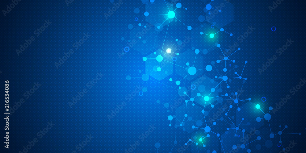 Wall mural molecular structure background and communication. abstract background from molecule dna. medical, sc