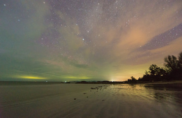 Milky Way galaxy Rise above Terongkongan Beach, Malaysia. soft focus and noise due to long expose and high ISO.