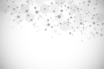 Molecular structure background and communication. Abstract background from molecule DNA. Medical, science and digital technology concept with connected lines and dots.