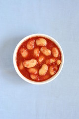 White beans in tomato sauce, top view