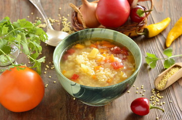 Soup with millet and vegetables, vegetarian