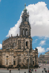 Fototapeta na wymiar Court Catholic Cathedral of Dresden in the town square. One of the sights of the city. It was built in the 16th century. Dresden, Germany.