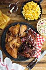 Grilled or smoked ribs and chicken