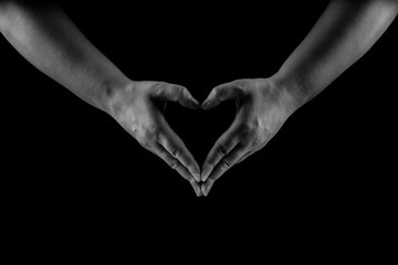 Heart Shaped Hands isolated, Black and white, Helping hand, Concept of care