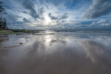 beautiful sunset seascape at Kudat, Malaysia. soft focus due to slow shutter.