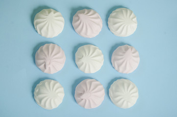 marshmallows on a blue background
