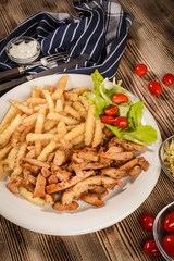 Greek gyros dis with fries and salad