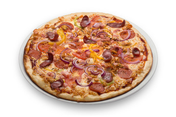 Large pizza, isolated on white background