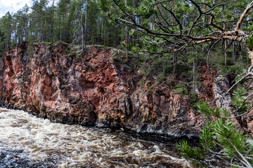 Riverstream in a canyon in finland lapland during midsummer